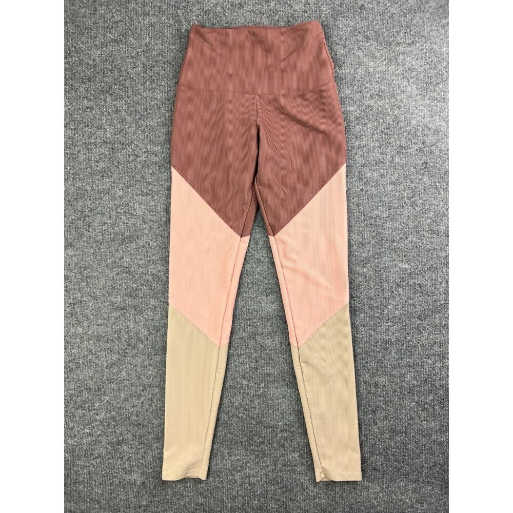 Onzie Flow Leggings Women's S/M Pink Green StripeYoga Gym High Waist Ankle‎